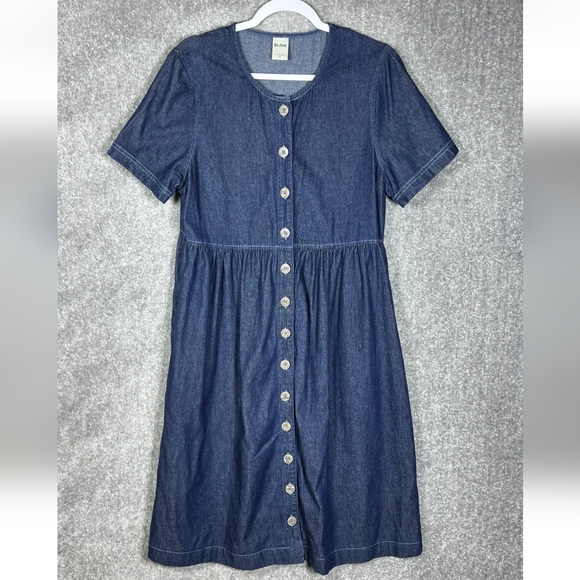 Blair Button Front Denim Midi Dress Womens Size Medium Blue Short Sleeve Pockets - Picture 1 of 8